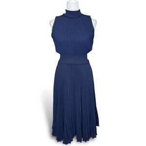 Elegant Navy Blue Pleated Dress
